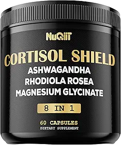 8in1 Escudo de Cortisol - Ashwagandha y Magnesio, Rhodiola Rosea, Lions Mane, Sea Moss, Turmeric, St Jonh's Wort - Mind Pulido Balance, Descanso Bueno, Apoyo Immume - 60 cápsulas