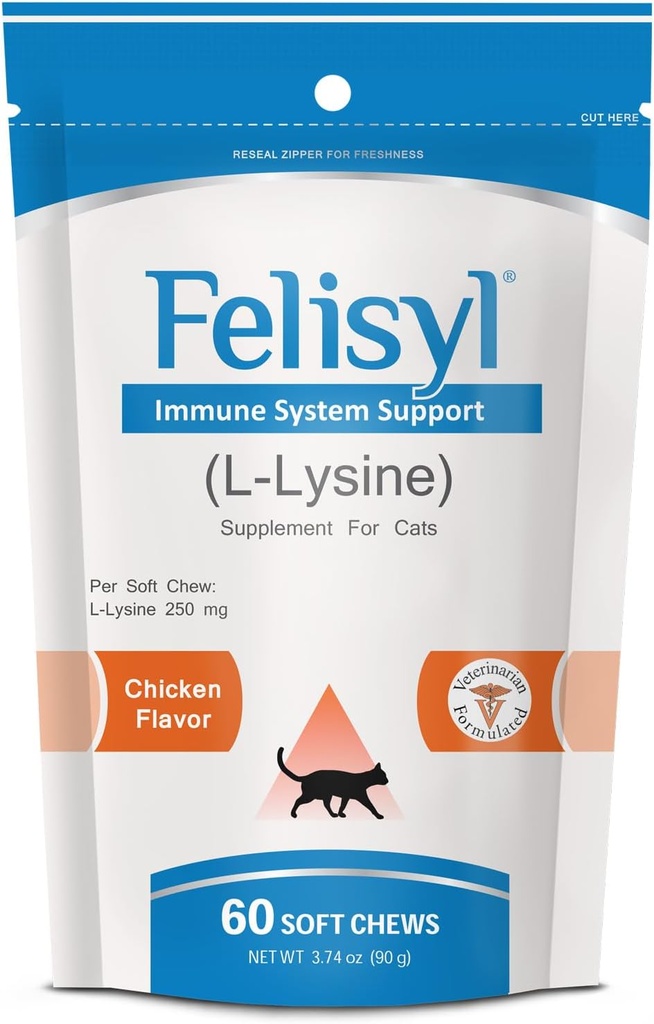 Felisyl Immune System Support for Cats - Amino Acid L-Lysine - Produce Anticuerpos - Salud, Salud Respiratoria, Visión - 60 Soft Chews