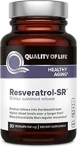 Quality of Life Resveratrol SR - Powerful Anti Aging All Natural Formula - 30 Vegicaps