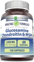 Amazing Fórmulas Glucosamine Chondroitin MSM 1850 mg Por Serving Capsules Suplemento  Non-GMO TEN Gluten Free TEN Made in USA (120 Count)