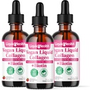 LIQUIDHEALTH 100% Vegan Collagen Plus Biotin 100.000mcg Liquid Drops - Collagen Líquido de base vegetal para hombres y mujeres - Hair & Nail Growth, Skin Health, Boosts Metabolism - Made in USA, Non-GMO (3 Pack)