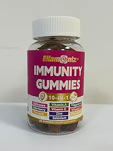 10-In-1 Gummune Gummies con Multivitamínicos, 100% Zinc diario, Vitamina C & D3 Suplemento de inmunidad + Echinacea, Sambucus Elderberry, Turmérico, Magnesio, Apoyo inmunitario, Salud general, Sugar Gratis, 1 Pack
