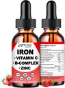 Suplemento líquido de hierro w / Vitamin C, A, B-Complex, Vegan Iron gota de alta potencia Vitamina líquida " Suplementos de hierro para mujeres, hombres " niños -Apoyo Celda de sangre roja, energía, anemia " fatiga