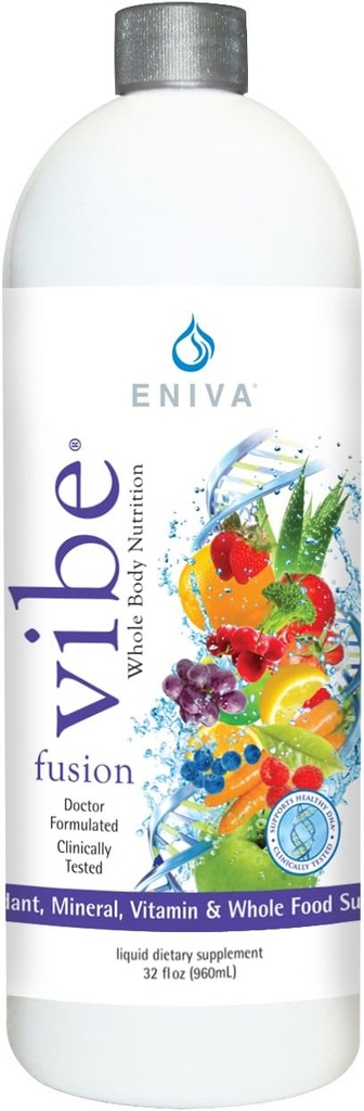 Eniva Vibe Fusion Daily Liquid Multivitamin and Mineral Supplement Elderberry Zinc VIT C VIT D ← Nutrición para la Inmunidad Energética Silencioso Chocolate Cherry latitud 32 oz Bottle