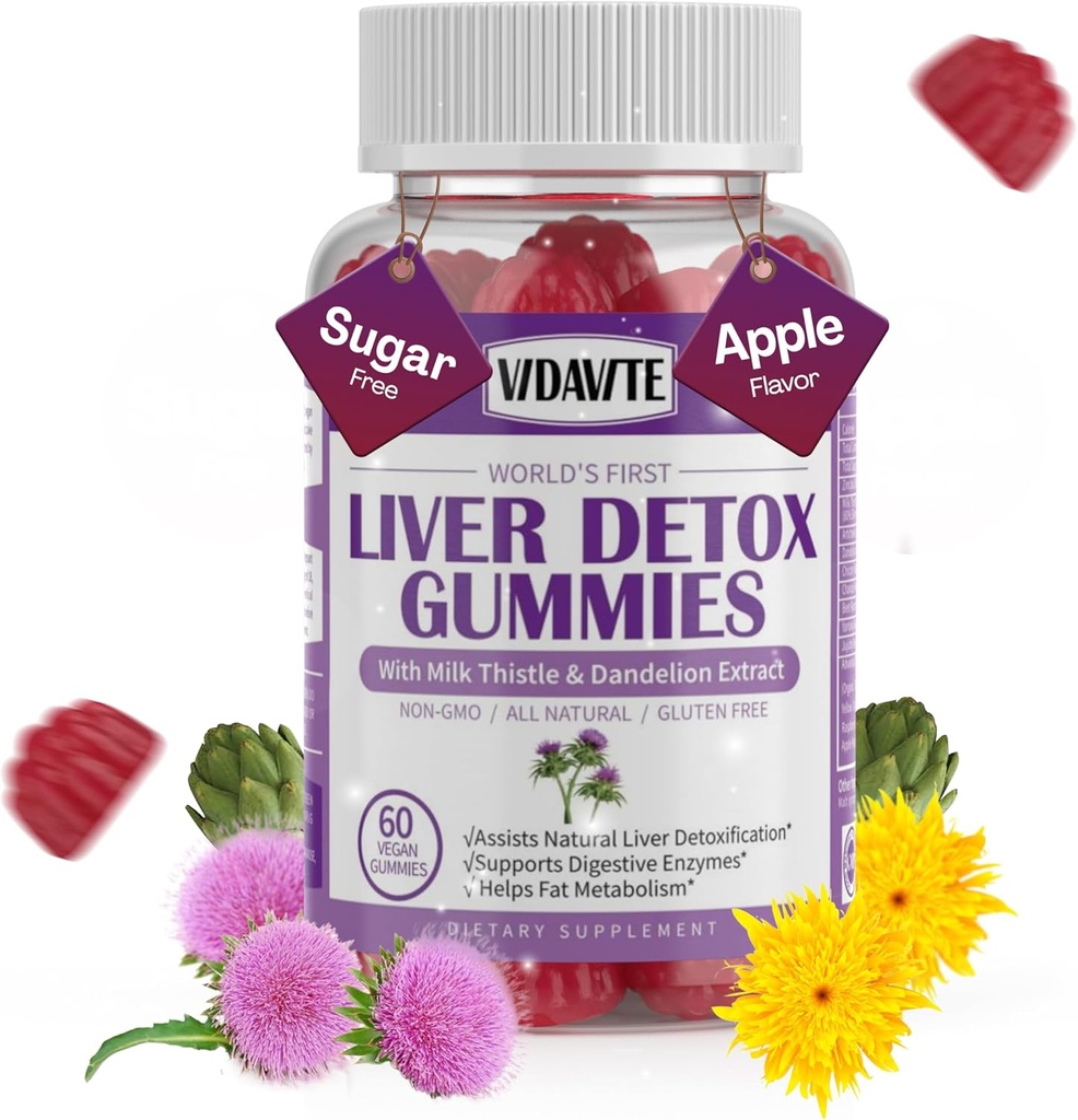 Detox &amp; Reparación sin azúcar - 1500mg Milk Thistle Suplemento con Artichoke, Dandelion y 20+ Herbs — Essential Liver Support Supplement for Men &amp; Women(60 Vegan Gummies)