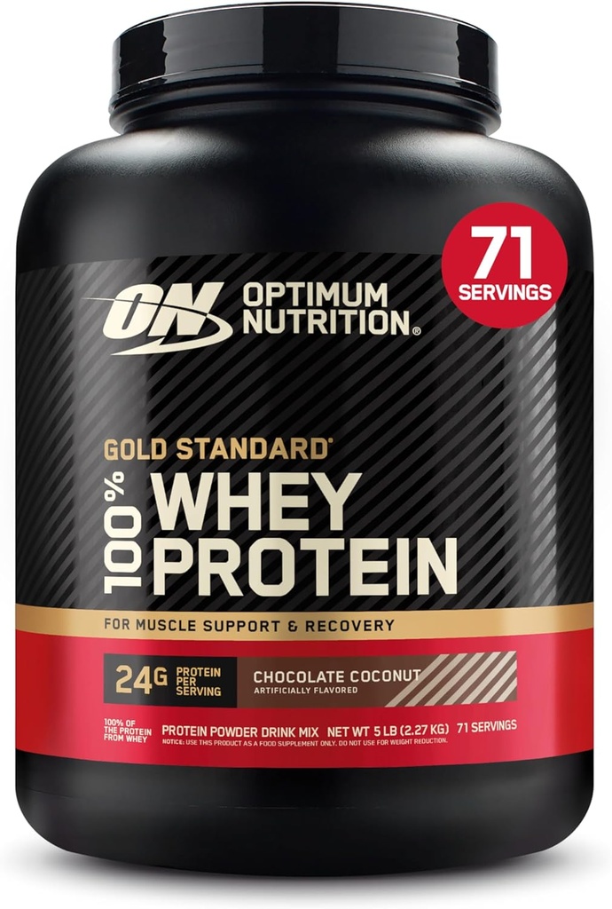 Optimum Nutrition Gold Standard 100% Whey Protein Powder, Chocolate Coconut, 5 libras (Packaging May Vary)