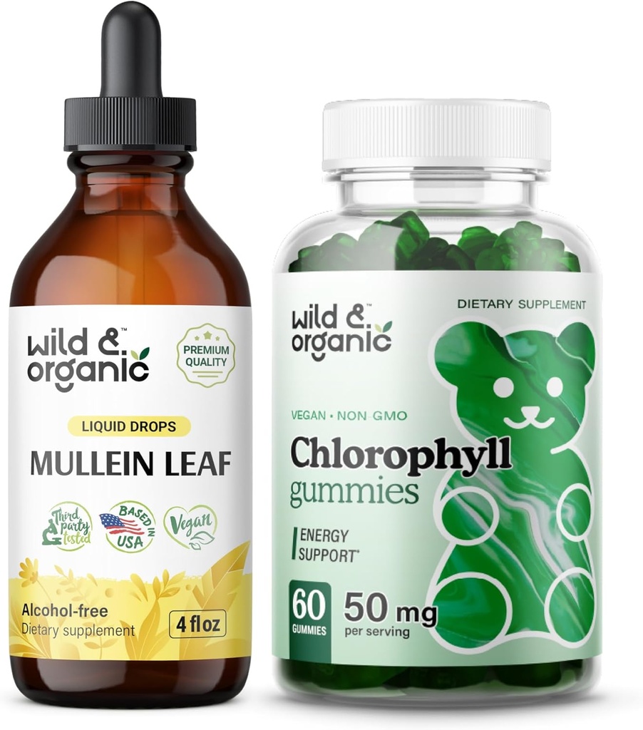 Wild & Organic Mullein Drops 4 oz " Chlorophyll Gummies 60 Chews