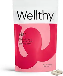 Wellthy His Women's Daily Vegan Multivitamin for Women, Natural Ingredients for Healthy Hair, Skin, " Nails with Essential Micronutrients (30 Day)