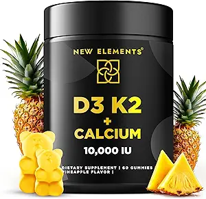 Vitamina D3 K2 Gummies 10000 UI con Calcio 100mg - VIT D3 para Adultos - Mk7 Vitamina K2 100mcg - Suplemento Vitamina D para Hombres y Mujeres - Gluten Vegan Libre No GMO