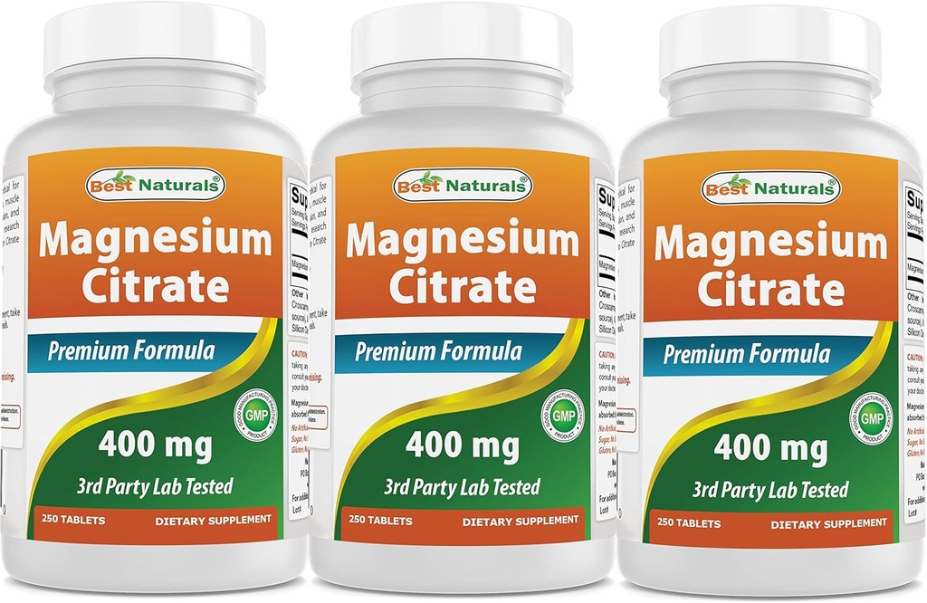Mejores Naturales Citrato de Magnesio (Citrato de Magnesio) 400mg 250 Tabletas (400 mg de Magnesio Elemental por 2 Tabletas) (3)
