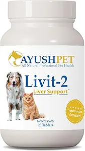 Ayush Pet Livit-2 - Suplemento de soporte para perros, Soporte para perros, Gatos, Perros &amp; Caballos, Apoyos Bienestar general, Esquí saludable y Cuna para mascotas - 90 Tablets