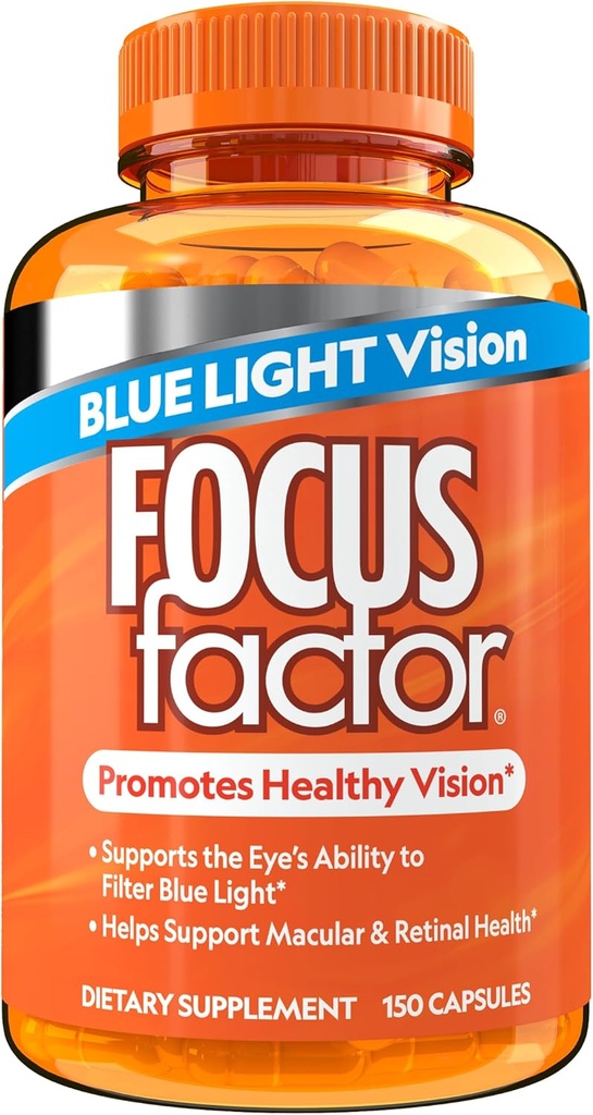 Factor de foco Fórmula de luz azul (150 Conde) - Vitaminas de ojos con soporte de filtración de luz azul - Lutein y Zeaxanthin Suplemento con vitamina C, vitamina E, Lutemax 2020® - Promover la salud de los ojos
