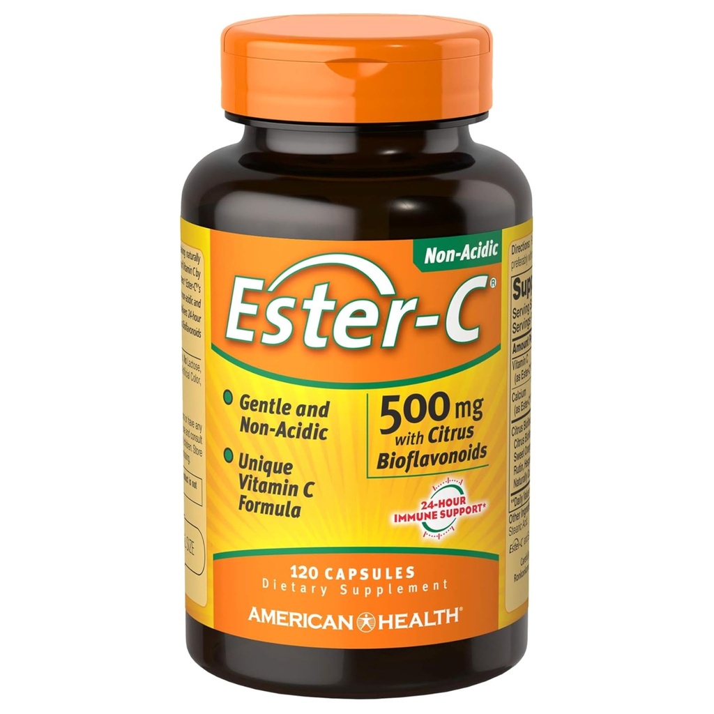 American Health Ester-C with Citrus Bioflavonoids Capsules - Gentle On Stomach, Non-Acidic Vitamin C - 500 mg, 60 Servings, 120 Conde