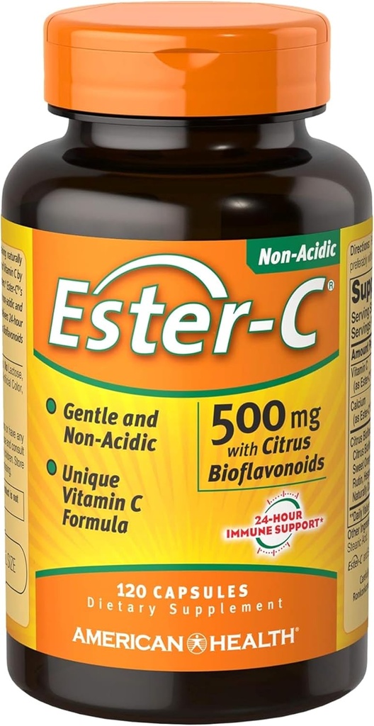 American Health Ester-C with Citrus Bioflavonoids Capsules - Gentle On Stomach, Non-Acidic Vitamin C - 500 mg, 60 Servings, 120 Conde