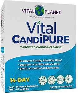 Vital Planet - Vital CandiPURE Intestinal Cleanse Formulated to Maintain a Healthy Intestinal Balance, 2-Part - 14 Day Kit, 56 Capsules, and 1fl oz Liquid Herbal Extract