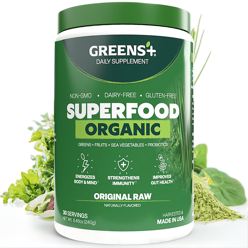 Verdes+ Orgánica RAW Superfood Powder, Super Blend Immune Support, Morning Kick, Energy Boost, Nutrition Vibrant Health, Dietary Supplement, Vegan Soy/Dairy/Gluten Free(8.46oz)
