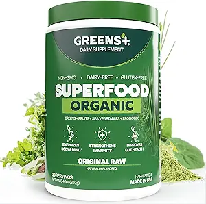 Verdes+ Orgánica RAW Superfood Powder, Super Blend Immune Support, Morning Kick, Energy Boost, Nutrition Vibrant Health, Dietary Supplement, Vegan Soy/Dairy/Gluten Free(8.46oz)