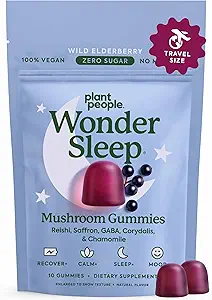 Plant People WonderSleep Mushroom Gummies Suplemento Mini con Reishi Super Mushrooms, Saffron, Wild Elderberry Flavor No Sugar Vegan-Friendly &amp; Gluten-Free Trial Size