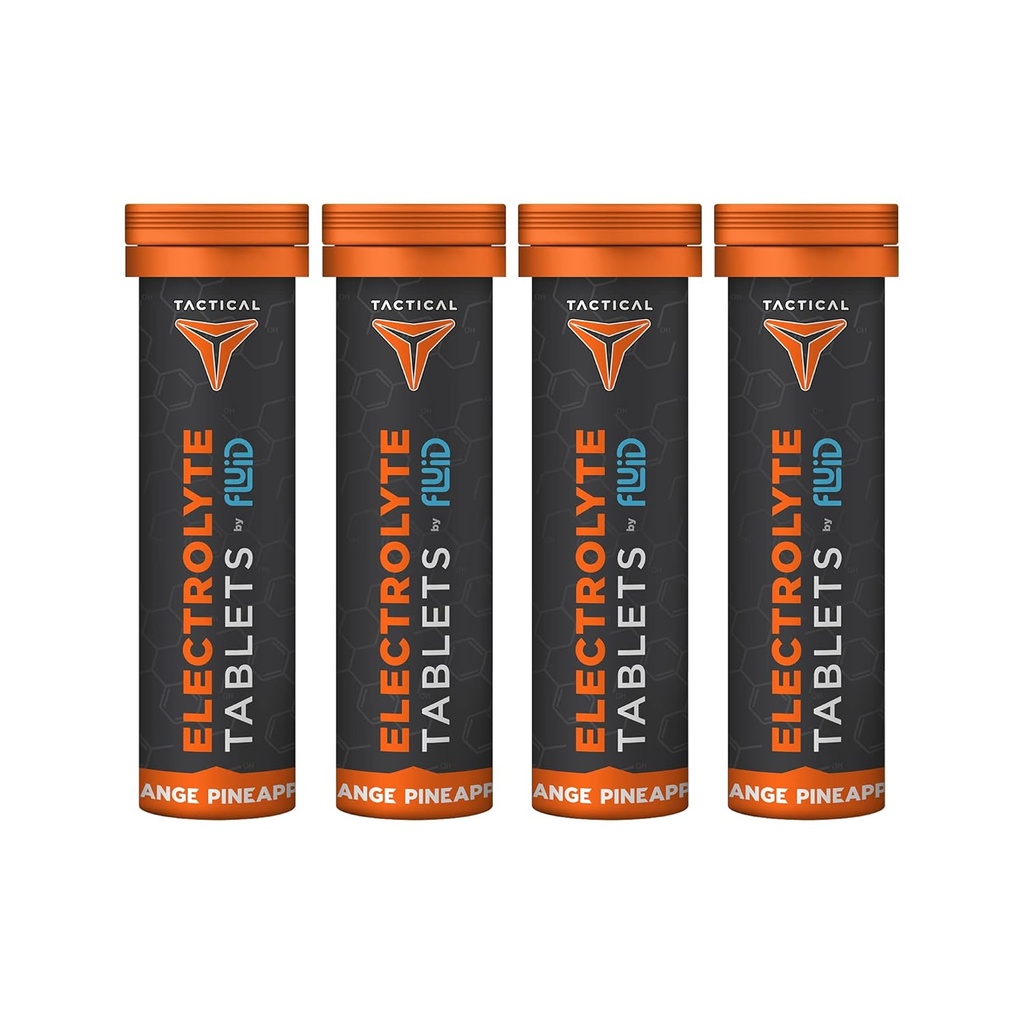 Fluid Tactical- Effervescent Hydration Tablets, Electrolyte Replacement " Dehydration Prevention, 4 Pack, 40 Servings (Orange Pineapple)
