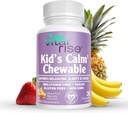 Chewables de magnesio para niños - Suplemento diario, sin azúcar &amp; libre de melatonina, soporta una respuesta saludable de estrés " Enfoque, Magnesio de absorción rápida con L-Theanine, sabor mixto de frutas, 30 Conde