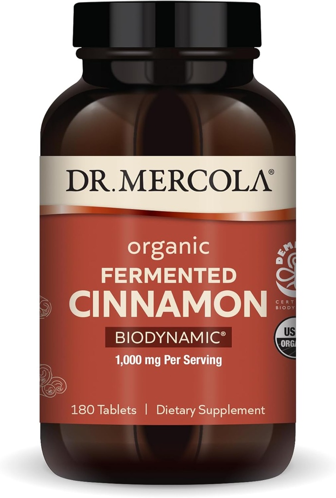 Dr. Mercola Biodynamic Organic Fermented Cinnamon - Supports Metabolic Health - High-Flavonoid Cinnamon Extract - USDA Organic, Non-GMO, Gluten-Free &amp; Soy-Free - 180 Tablets