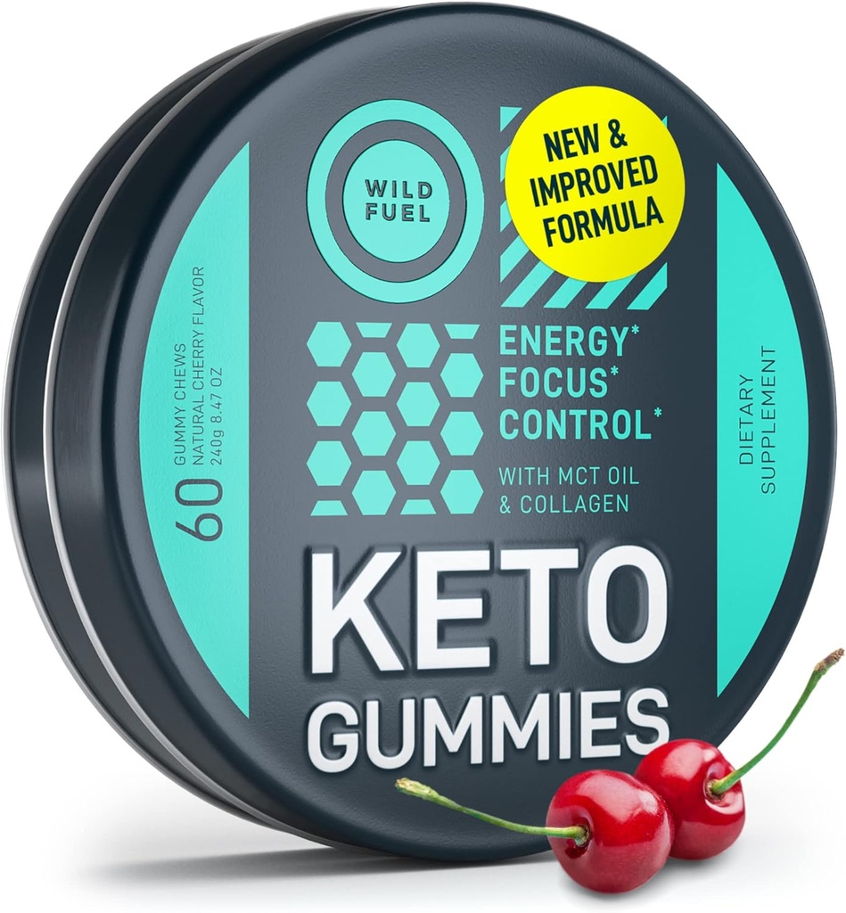 MCT Oil Keto Gummies Collagen Metabolism Booster - Pre Workout Gummy Energy Chews Keto Candy - Energía física y mental, Bajo Carb, Baja Calorie - 60 Cherry Collagen Gummies For Women and Men