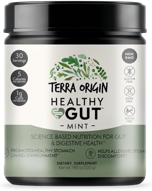 TERRA ORIGIN Saludable Gut Mint Flavor ←30-Servings with L-Glutamine, Zinc, Glucosamine, Slippery Elm Bark, Marshmallow Root y Más!