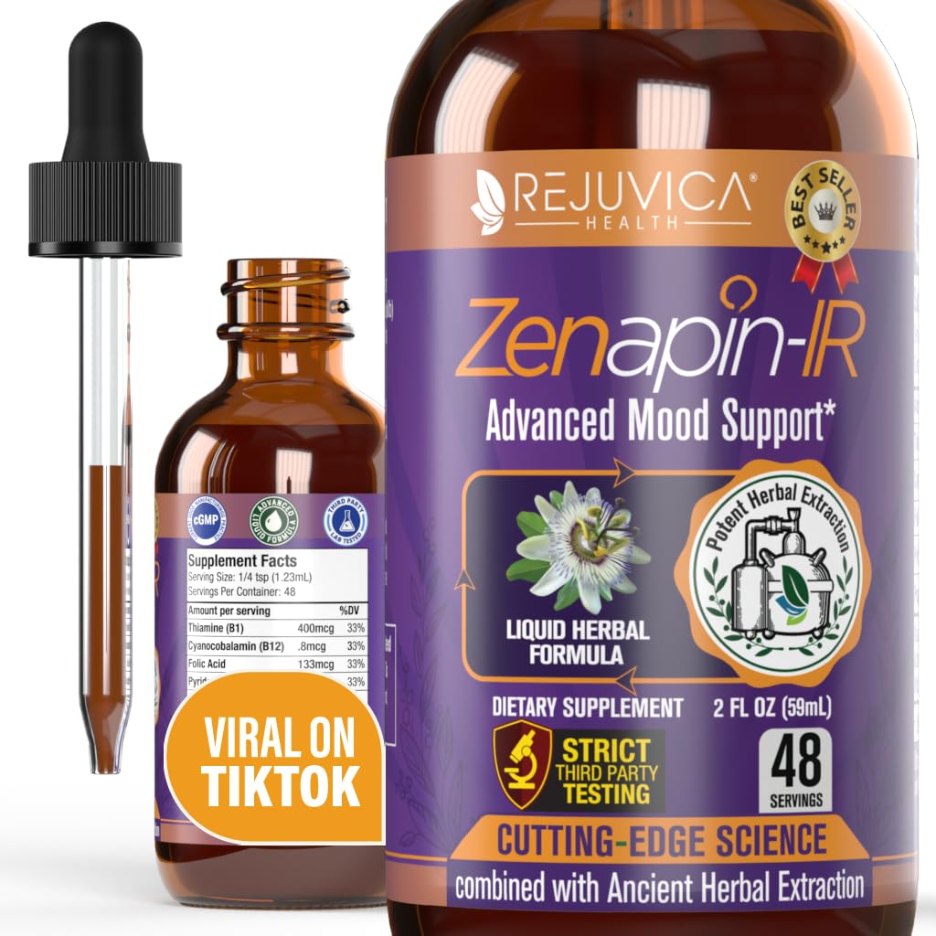 Rejuvica Health Zenapin IR - Advanced Mood Support Liquid Supplement - Kava Kava, Ashwagandha, Passionflower, Chamomile, B-Vitamins &amp; More