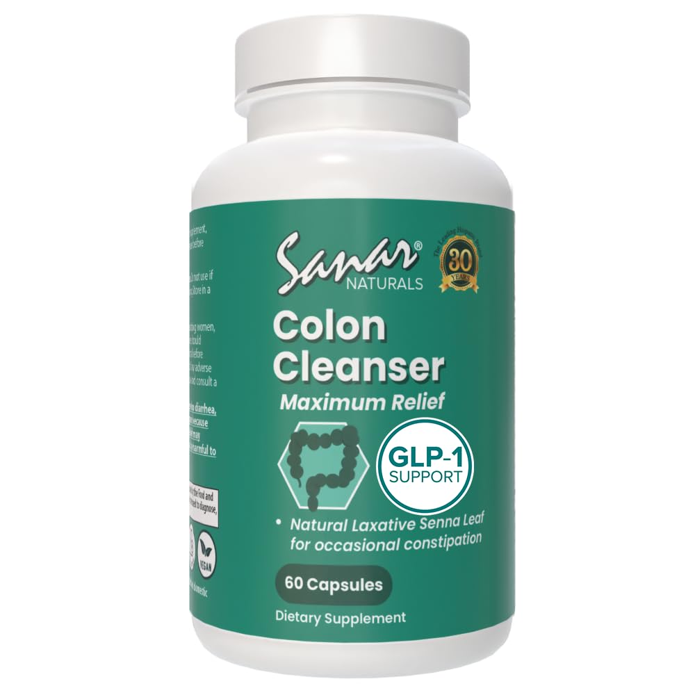 Sanar Naturals Colon Cleanser Max Relief - Senna Leaf Soft Laxative - GLP-1 Support - Support Detox Cleanse and Gut Health, Digestive Support Supplement for Women &amp; Men, 60 cápsulas