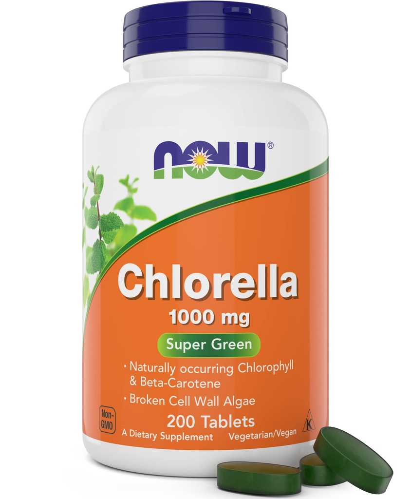 Ahora Chlorella 1000mg Tablets - 200 Conde (Pack of 2) - Natural Occurring Chlorophyll, Beta-Carotene - Non-GMO, Vegan - Green Super Food Supplement for Women and Men