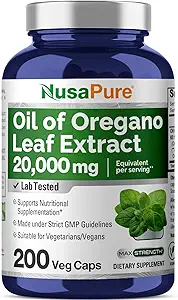 NusaPure Oregano Aceite Extracto 20000mg ← 200 Veggie Powder Capsules Silencio Naturalmente Occurring Carvacrol Silencio No-GMO y Extracto 65:1