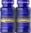 Puritan's Pride Premium Super Strength Melatonin 10mg Sleep Aid, Dietary Supplement for Sound, Restful, & Longer Sleep Support, 4 Month Supply, 120 Rapid Release Capsules, 2 Pack (Packaging May Vary)