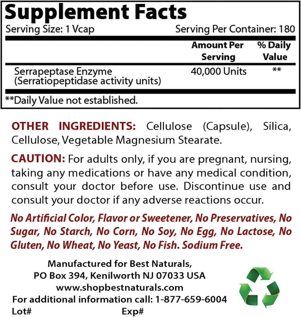 Mejores Naturales Serrapeptase 40000 SPU &amp; Nattokinase 100 Mg