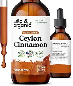 Wild &amp; Organic Ceylon Cinnamon Extract Liquid Drops 500mg - Liquid Cinnamon Supplements for General Support - Cinnamomum Verum Bark Tincture - Vegan, Sugar &amp; Alcohol-Free, Non-GMO - 2 fl oz