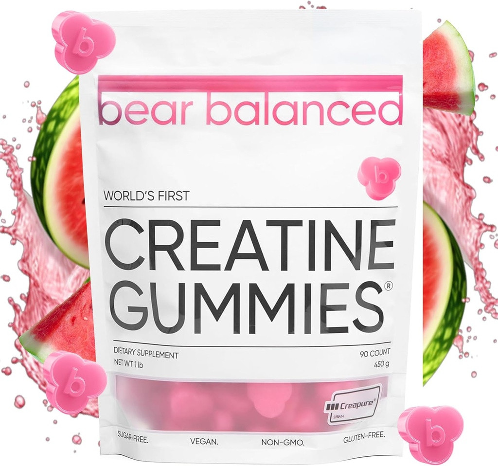 Gummies de la creatina equilibrada para hombres y mujeres - Creapure® Monohidrato de crema, L-Theanine, L-Tyrosine &amp; B12 para el crecimiento muscular, fuerza, enfoque, energía &amp; salud - baja calorías, libre de azúcar, " Vegan