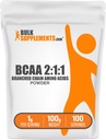 BulkSupplements.com BCAA 2:1:1 Powder - Branched Chain Amino Acids, BCAAs Amino Acids Powder - Unflavored & Gluten Free, 1g per Serving, 100g (3.5 oz) (Pack of 1)