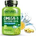 NATURELO Burpless Omega 3 Fish Oil Suplemento - 1100mg Triglyceride Omega-3, EPA + DHA, Liquid Fish Oil for Heart, Eye, Brain, Joint Health - 60 Softgels, 2 Months Supply