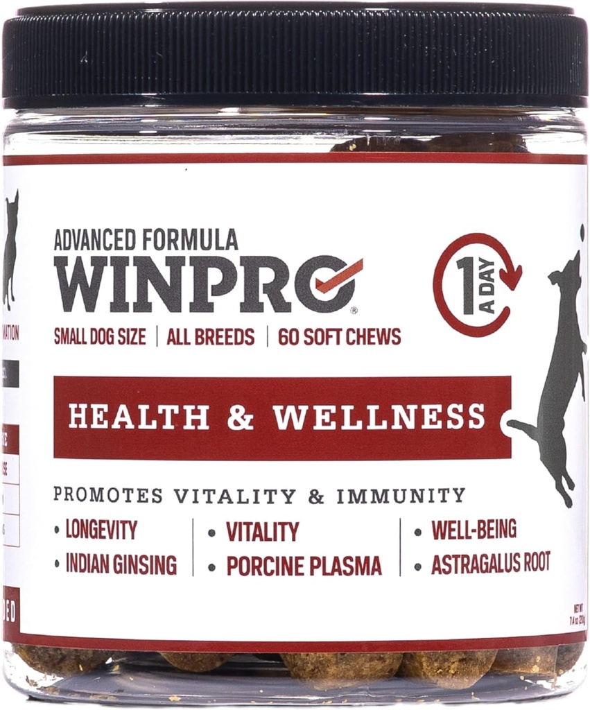 WINPRO Pet Health &amp; Wellness Chews for Small Dogs, 60 Soft Chews, Plasma Powered, Grain Free Supplement for Small Dogs providing Vitality and Immunity Support