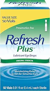 Refresh Plus Lubricant Eye Drops, Preservative-Free, 0.01 Fl Oz Single-Use Containers, 50 Cuenta, Packaging May Vary