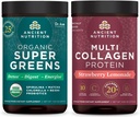 Antigua Nutrición Orgánica Superverde Polvo, Verde Sabor, 25 Serviciones + Multi Collagen Protein Polvo, Strawberry Lemonade, 24 Servimientos