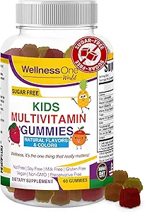 WellnessOne Kids Multivitamin Gummies - Sugar-Free Immune Support Supplement Packed with Vitamin C, B6, B12, Folic Acid &amp; More - Natural Strawberry, Pineapple &amp; Orange Flavors - 60 Gummy Vitaminas