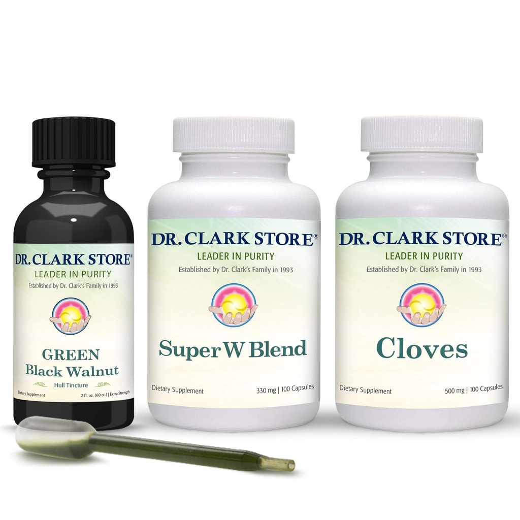 Dr Clark Store Intestine Support & Cleanse Kit - with Original Green Tincture from Black Walnut Hulls, Wormwood, and Cloves-Helps Maintain Optimum Intestinal Function