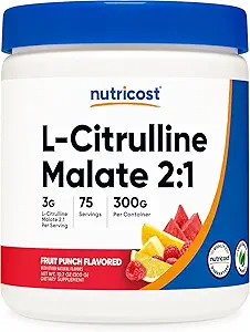 Nutricost L-Citrulline Malate 2:1 (300g) Fruit Punch - Workout Support, Muscle Performance, Nitric Oxide Booster - Fitness Supplement Powder, 75 Servings