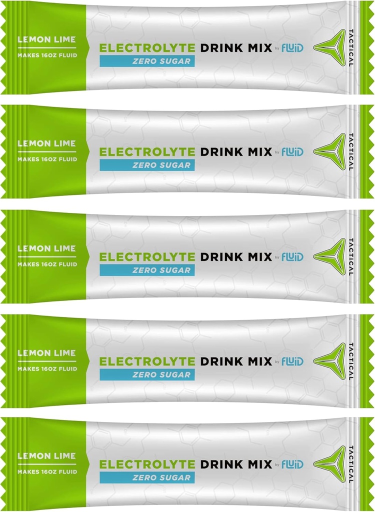 Fluid Tactical - Zero Sugar, Keto Electrolyte Powder, Hydration Packets, Made in USA (Límina de limón, 25 conteo)