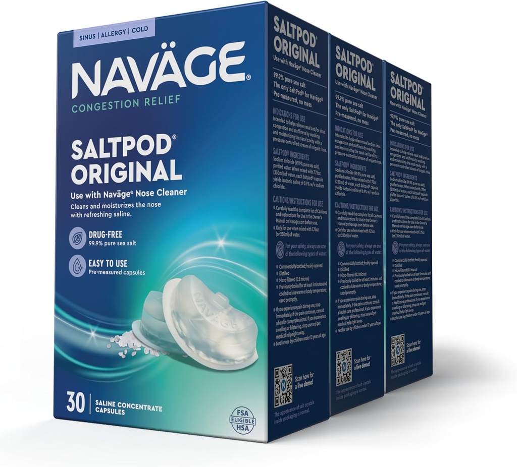 Navage SaltPod Bundle 3 30-Packs (90 SaltPods) - Navage Salt Pod Refills Only - Diseñado exclusivamente para el sistema Navage Nasal Irrigation System - Sinus Rinse y Saline Pods for Fast and Soothing Relief