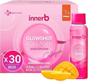 CJwellcare Innerb Glowshot Collagen (50.7 fl oz, 30 Servings) - Marine Liquid Collagen for Women, 3000mg Collagen Peptides, Collagen Shots for High Absorption, Hair, Skin & Nails Supplement