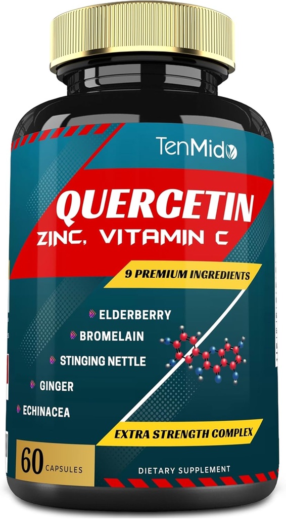 Quercetina Extract Capsules - Blend Elderberry, Bromelain, Ginger, Stinging Nettle, Echinacea, Black Pepper y Más - 60 cápsulas, 2 meses de suministro