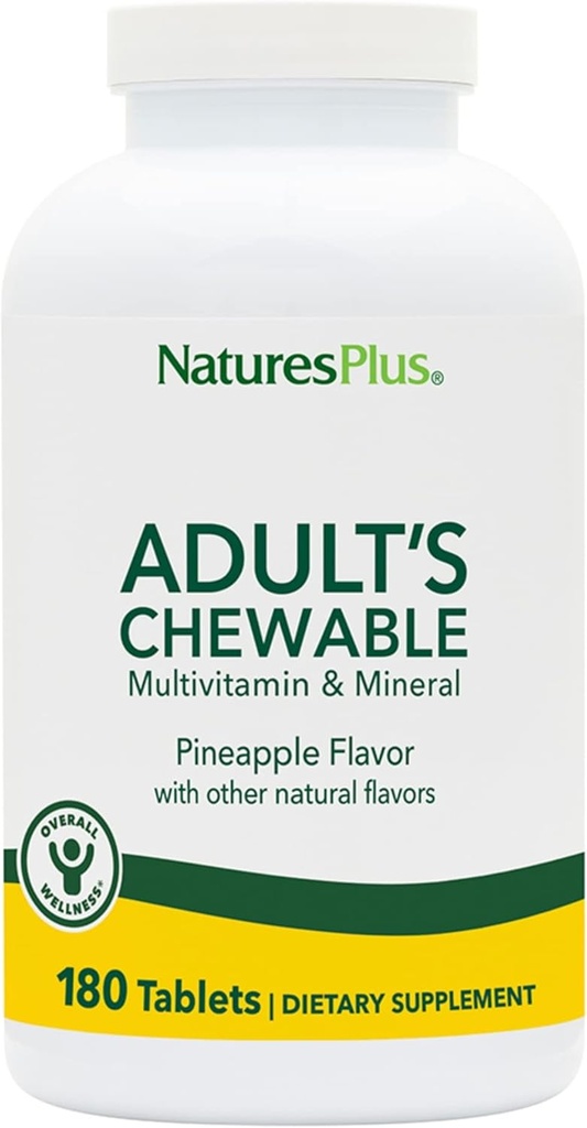 NaturesPlus Adult's Chewable Multivitamin - 180 Tabletas Vegetarianas - Pineapple Flavor - Suplemento Natural de Alimentos Integrales para la Salud Global, Energía - Gluten-Free - 180 Servings