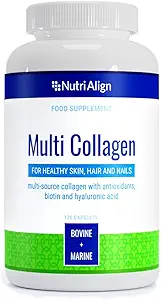 Nutri-Align Multi Collagen  120 Collagen Peptides Capsules - 600mg Bovine Collagen &amp; 400mg Marine Collagen per Serving  durable Collagen for Women Hair, Skin &amp; Nails with Vitamins & Amino Acids ← Sugar Free