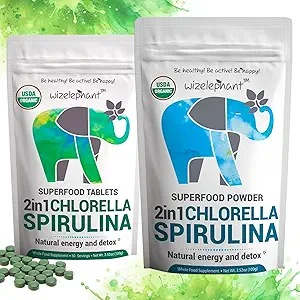 Chlorella Spirulina Powder Organic + Spirulina Chlorella Tablets | Organic| Rich in Chlorophyll | Greens Superfood Powder & Tablets Bundle